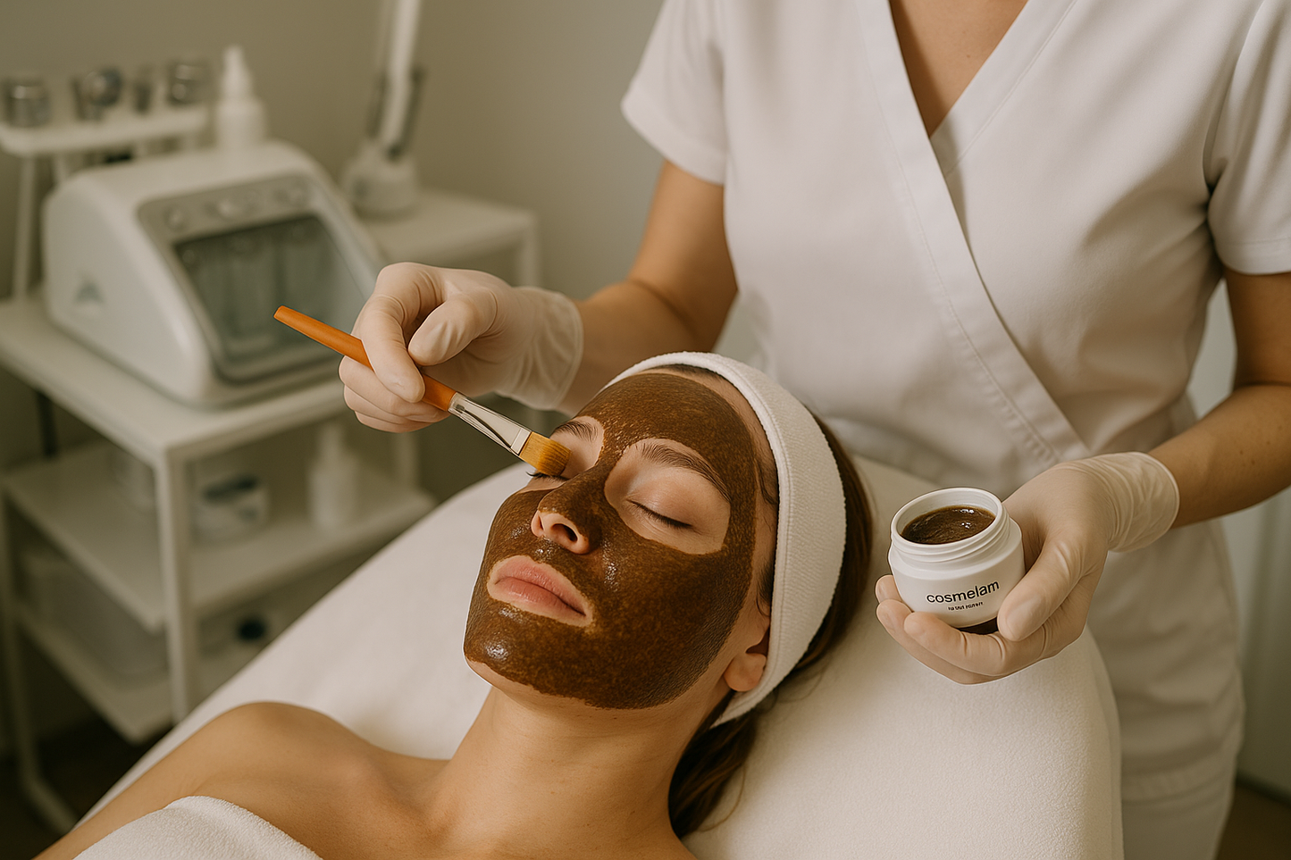 cosmelan peel depigmentation treatmente showing only the client receiving the treatment
