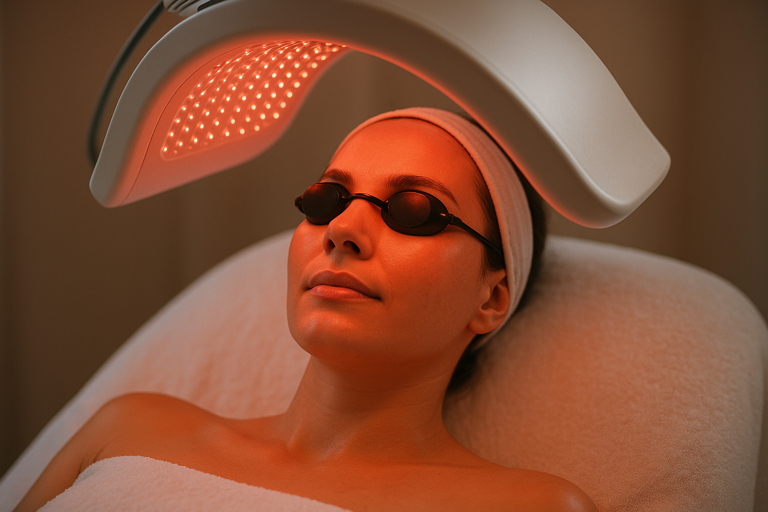 led anti inflammatory facial showing only the client