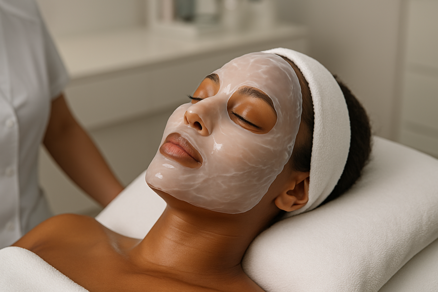 white mask on a colour skin of lady